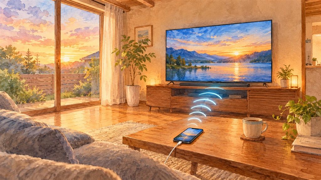 テザリングでテレビにつないだリビングのイメージ